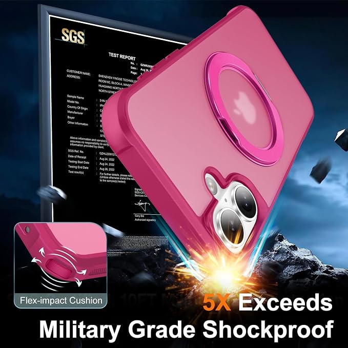 360° Magnetic Swivel Ring for iPhone 17 case, Built-in Metal Stand and Ring Holder, Magsafe Compatible, Military Grade Protection, Shock Resistant - Rose Pink