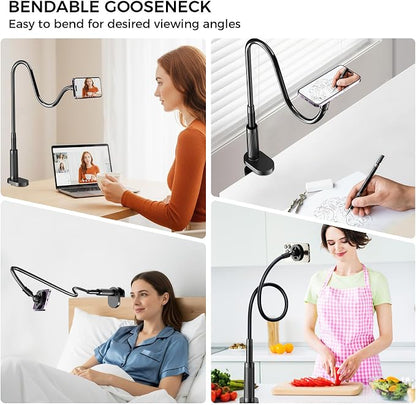 Gooseneck Phone Holder for Bed Laying Dowm, Magnetic Cell Phone Stand for Desk Headboard Bedside, Flexible Long Arm Mount Bracket Compatible with iPhone 17 16 15 14 13 12.