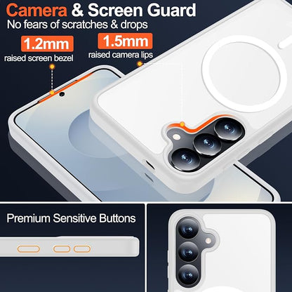 MOZOTER for Samsung Galaxy S25 Case with Magnetic,[Compatible with MagSafe][15Ft Military Dropproof][2*Screen Protector] Translucent Matte Anti-Slip Back Slim Shockproof Case for S25,6.2"(Clear)
