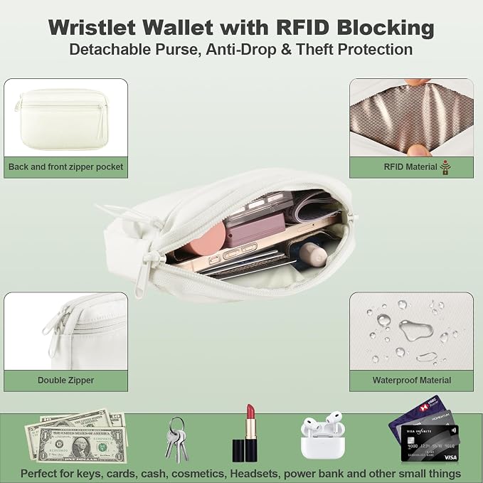 YFWE Clip and Go Strap for Phone with Wallet Crossbody, Adjustable Phone Lanyard with Detachable RFID Wristlet Wallet, Pattern Strap, Cream (M)