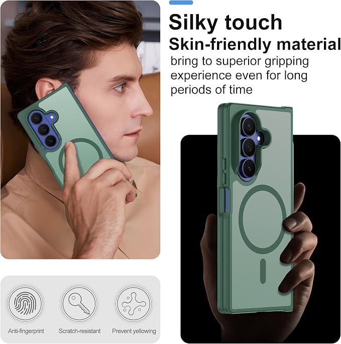 Pilaru for Samsung Galaxy Z Fold 7 case [Compatible with Magsafe] Translucent Matte Magnetic Phone Case,Slim Thin Duty Shockproof Protection Z Fold 7 Cover -Dark Green