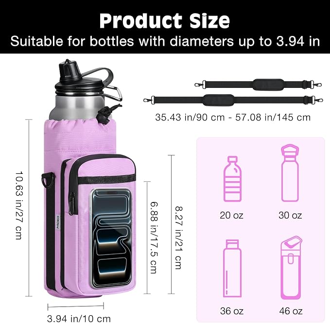 MoKo Magnetic Gym Bag, Magnetic Water Bottle Holder with Clear Phone Pouch, Built-in 4 Magnets Fitness Bag for Men and Women Compatible with Most Water Bottles, Gym Accessories Gifts, Purple