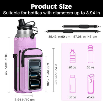 MoKo Magnetic Gym Bag, Magnetic Water Bottle Holder with Clear Phone Pouch, Built-in 4 Magnets Fitness Bag for Men and Women Compatible with Most Water Bottles, Gym Accessories Gifts, Purple