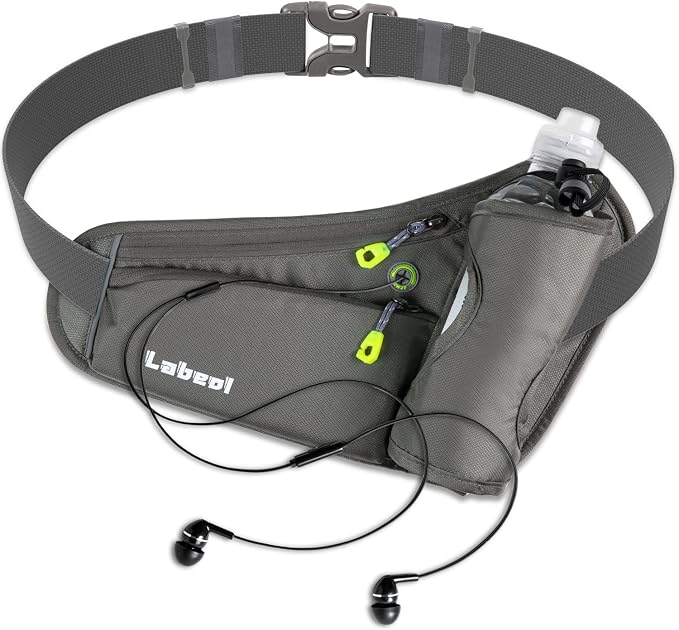 Running Belt, Waterproof Hydration Belt with Water Bottle Holder Hiking Walking Waist Pack Reflective Adjustable Fanny Pack Compatible for Phone Waistband Outdoor