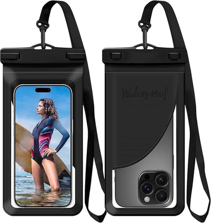 Waterproof Phone Pouch, with Interior Card Pocket, Large Waterproof Phone Case for iPhone 17 16 15 14 Pro Max, IPX8 Lightweigt Cellphone Dry Bag, Beach Cruise Ship Essentials,1 Pack-Black-8.3″