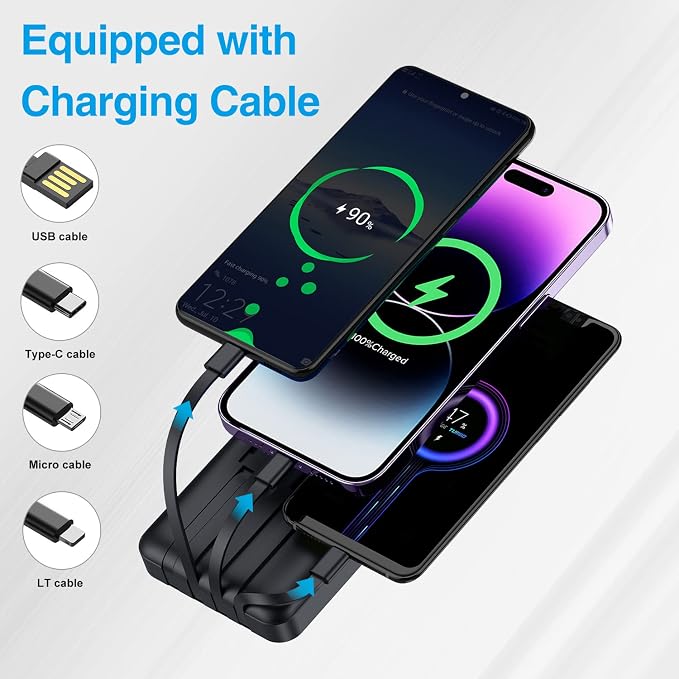 ummz Portable Charger with Built-in Cable,12000mAh 22.5W Fast Charging Small Power Bank,USB C Input/Output with Smart LED Display,External Battery Pack for iPhone,Tablet,Samsung