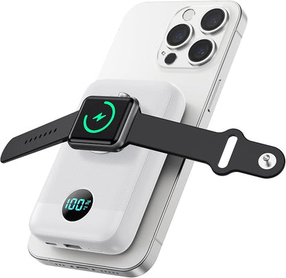 Magnetic Portable Charger for iPhone,10800mAh 25W PD QC4.0 Fast Charging USB C Power Bank,4 Output Dual-Side Magnet Travel Essentials Battery Pack for iPhone 17/Air/16/15/14/13/12 Series (White)