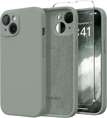 Magnetic for iPhone 14 Case, Compatible with MagSafe, [Full Camera Protection][Screen Protector] Silicone Shockproof Protective Phone Case for iPhone 14 6.1 inch, Calke Green