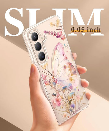 GVIEWIN for Samsung Galaxy S26 Plus Case, Clear Floral Slim Shockproof Protective Women Phone Case, Non-Yellowing, with Screen Protector&Camera Lens Protector for S26 Plus 6.7", Magic Butterfly