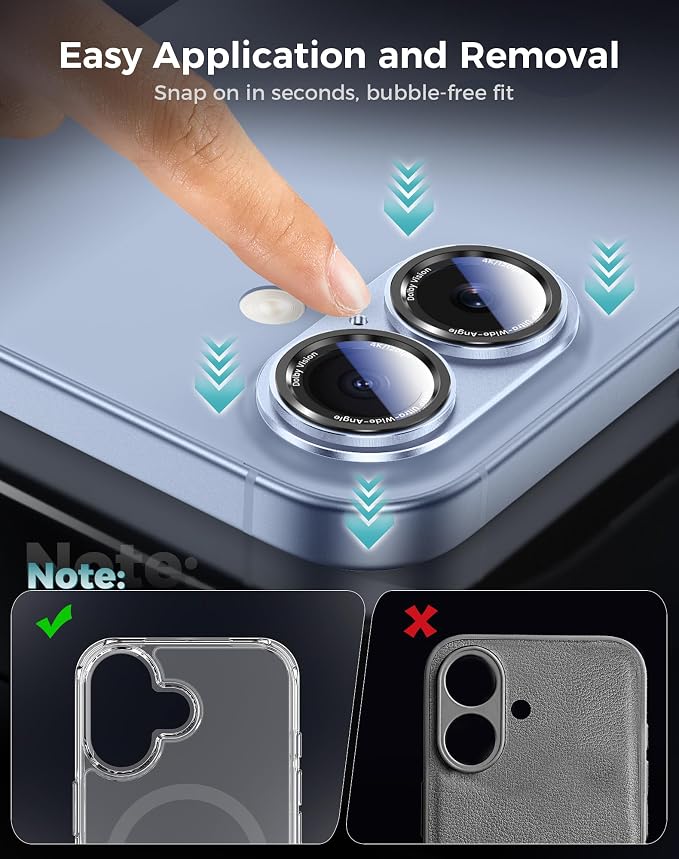 Goton Compatible for iPhone 17 & 16 & 16 Plus Camera Lens Protector, 1-Pack Aluminum Alloy Metal Cover with HD Tempered Glass, Pro Camera Style, Shatter-Resistant, Scratch-Proof, Case Friendly, Black