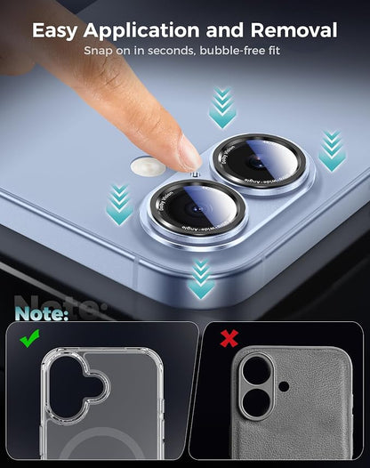 Goton Compatible for iPhone 17 & 16 & 16 Plus Camera Lens Protector, 1-Pack Aluminum Alloy Metal Cover with HD Tempered Glass, Pro Camera Style, Shatter-Resistant, Scratch-Proof, Case Friendly, Black