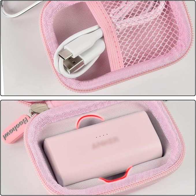 Boobowl Case Compatible with Anker Nano Portable Charger Power Bank, 5,000 Mah, with Built-in Lightning Connector, Charging Battery Pack Storage Holder for amelema/for LanLuk/for Feob (Box Only)-Pink
