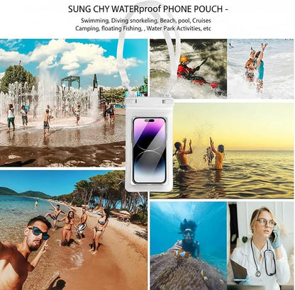 IPX8, 7.4Waterproof Phone Pouch, Universal Fit(iPhone 16 15 14 13 Plus Pro, 12 11 Pro, XR X 8 7 6S Plus SE, Galaxy S25 S24 S23 S20 Series Pixel, Lanyard Included (White) 1pack