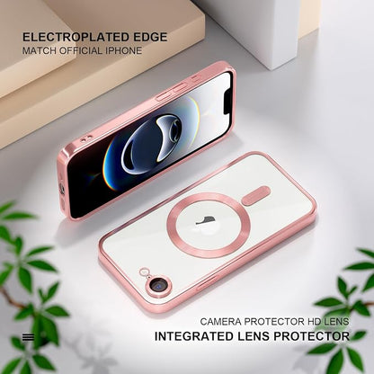 Misea Magnetic for iPhone 17e / 16e Case Compatible with MagSafe [Never Yellowing] [Military Grade Drop Protection] Full Camera Lens Protector Plating Soft Clear Phone Case for Women 6.1 inch, Pink
