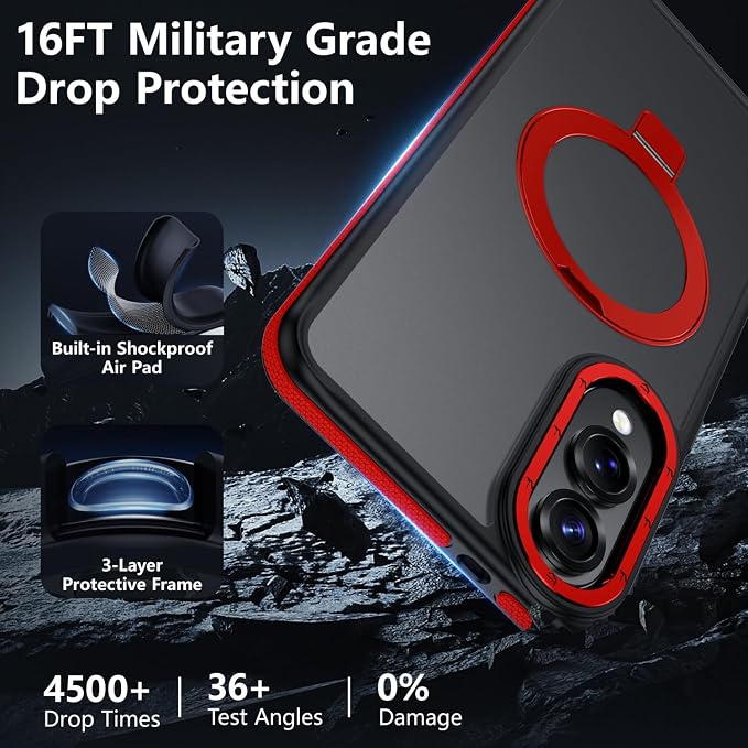 for Samsung Galaxy S25 Edge Case, Magnetic Adjustable Ring Stand [Fit for Magsafe], [Military-Grade Shockproof Protection] Phone Case with Kickstand&Ring Holder (Red)