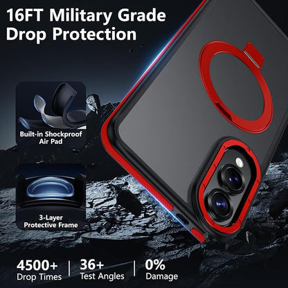 for Samsung Galaxy S25 Edge Case, Magnetic Adjustable Ring Stand [Fit for Magsafe], [Military-Grade Shockproof Protection] Phone Case with Kickstand&Ring Holder (Red)