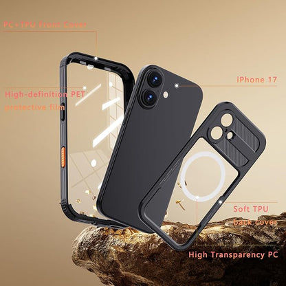 Omio Designed for iPhone 17 Waterproof Case Compatible with MagSafe, Magnetic Waterproof Full Body IP68 Underwater Case Built-in Screen Protector Military Grade Shockproof Cover for Men Women Black