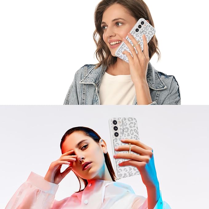Lipvina for Samsung Galaxy S22 Case with Card Holder and Strap for Women,Crossbody Lanyard,RFID Blocking,Ring Stand,Snap Clasp,Cute Phone Wallet Cases 6.1 inch(White Leopard)