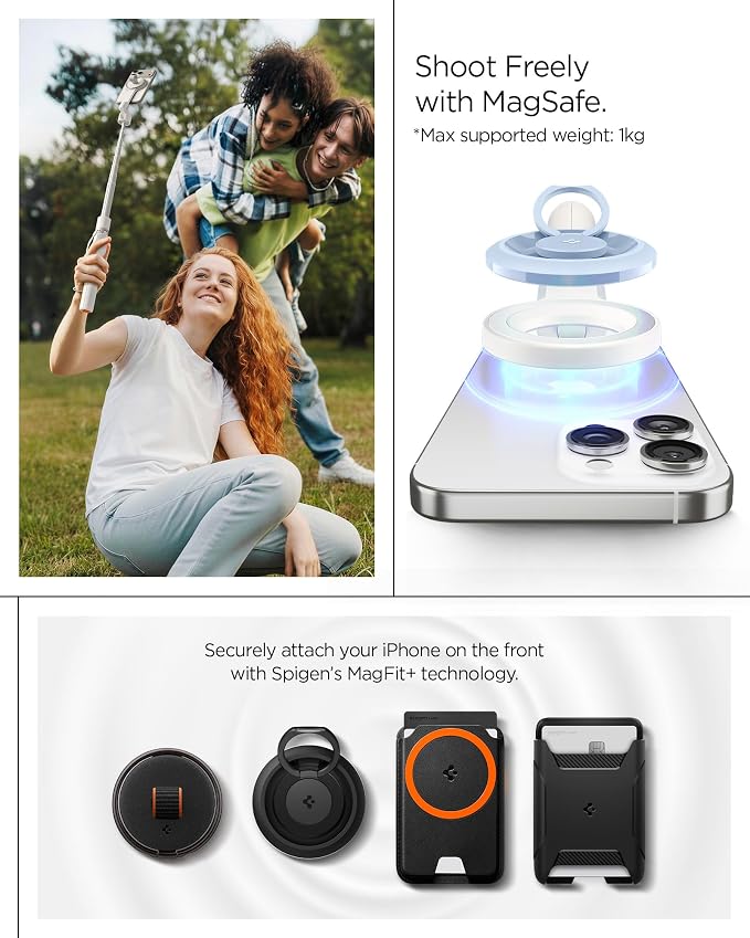 Spigen Selfie Stick Automatic Tripod Stand with Bluetooth Remote Control Shutter 66" Extendable Compatible with MagSafe iPhone 17/16/15/14/13/12 Pixelsnap Pixel 10 Series & More - Dune Beige (S582W)