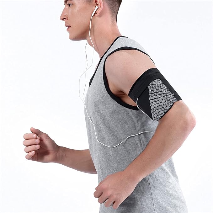 Sports Phone Armband, Black Running Armband Protective, Suitable for Various Sports, Ultra-Lightweight Material, Reflective Design for Nighttime Visibility, Suitable for arm Circumference 19-26