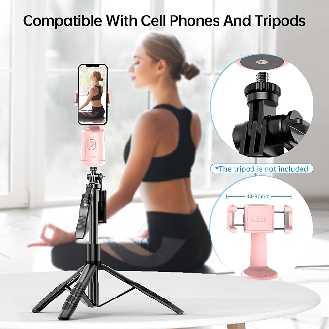 Auto Tracking Phone Holder, Auto Face Tracking Tripod, Portable All-in-one Smart Selfie Stick 360 Rotation Fast Face & Object Tracking Cameraman Robot Mount for Phone Video Vlog Live Streaming(Pink)