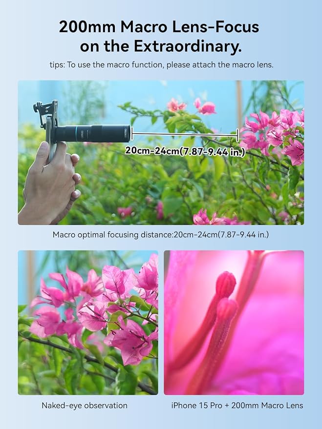MIAO LAB 10X Telephoto Lens & 200mm Macro Lens, 2-in-1 Aluminum Phone Camera Lens Kit with Universal Clip. Phone Lens Attachment Fit for iPhone 17/16/15/14, Samsung, Android Phone and Most Smartphone