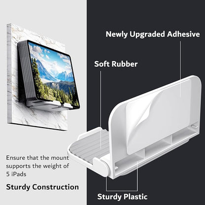 pzoz Wall Mount Cell Phone Holder for Outlet, Foldable Cellphone Stand for Mirror Bathroom Shelf Shower Bedroom Kitchen or Dorm Charging, Compatible with iPhone iPad or Tablet (White)