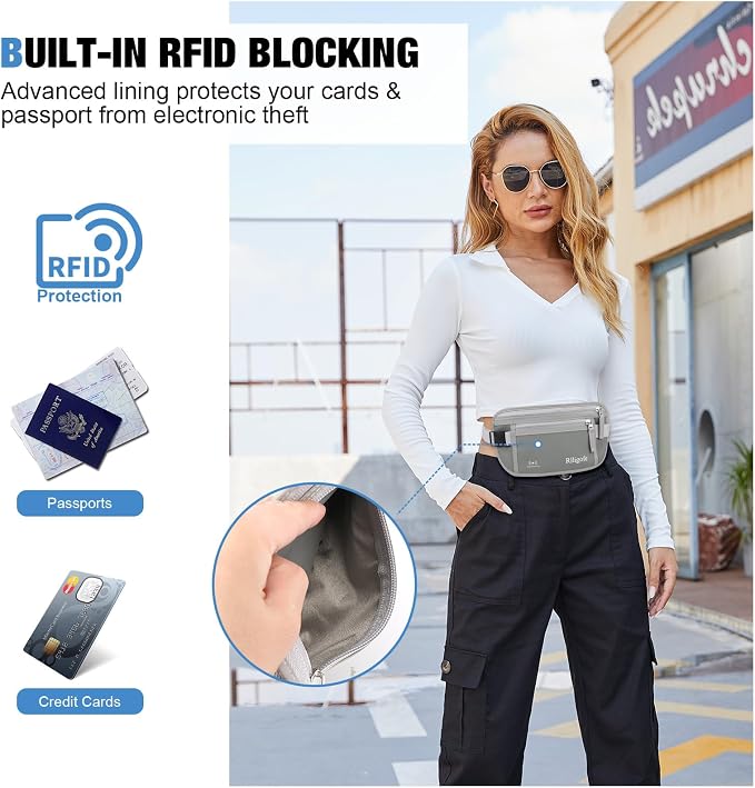 Money Belt for Travel Women and Men Hidden - Slim RFID Blocking Travel Wallet with Secure Anti-Theft Pouch, Passport Holder for Passport, Credit Cards, Cash Under Clothes