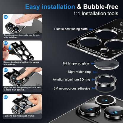 AFARER Camera Lens Protector for iPhone 17Pro/ 17 Promax,[Strong Adsorption][Not Easy to Break]Ultra-tough HD Individual,9H Ultra-thin Tempered Glass[Does not Affect Night Shots] Luxury Glitter(Blue)