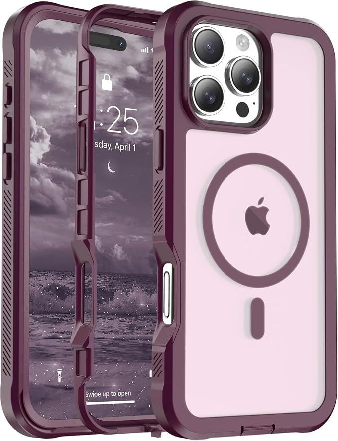 jaroco Magnetic for iPhone 16 Pro Max Case, [Compatible with MagSafe][Military Grade Drop Protection][Heavy Duty Protection][Non-Slip][Shockproof] 2-Layer Durable Bumper Phone Case 6.9''-Wine Red