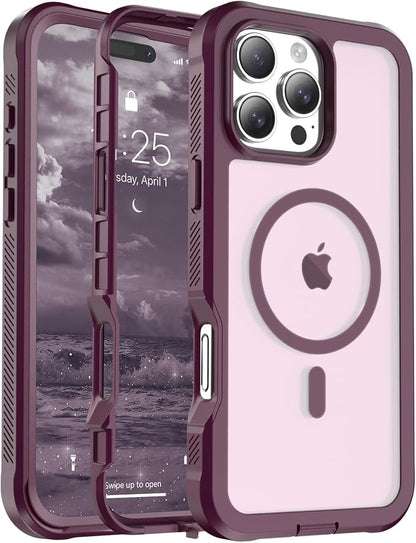 jaroco Magnetic for iPhone 16 Pro Max Case, [Compatible with MagSafe][Military Grade Drop Protection][Heavy Duty Protection][Non-Slip][Shockproof] 2-Layer Durable Bumper Phone Case 6.9''-Wine Red