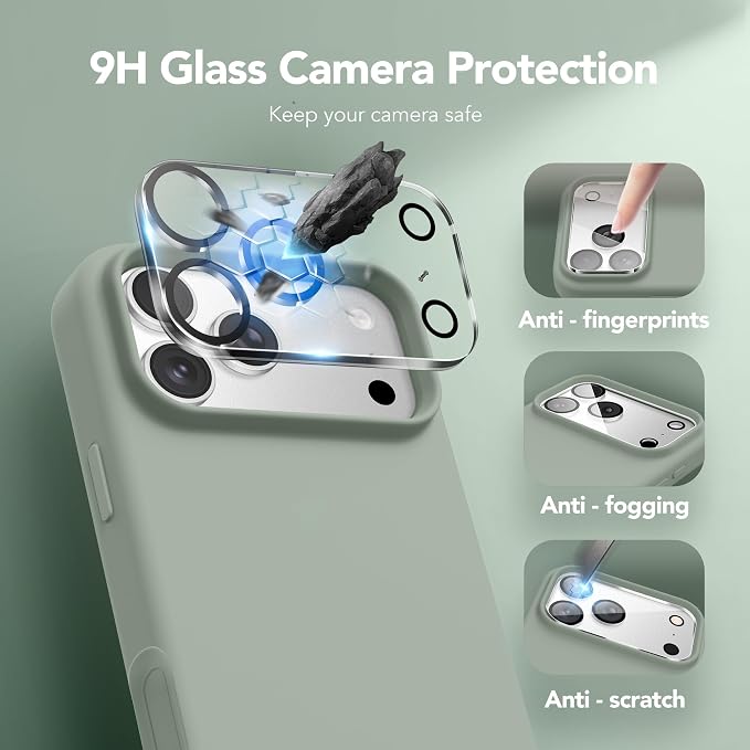 GONEZ Magnetic for iPhone 17 Pro Case, Compatible with MagSafe, [Screen Protector + Camera Lens Protector], Liquid Silicone Anti-Scratch Shockproof Protective Phone Case 6.3 inch, Light Green