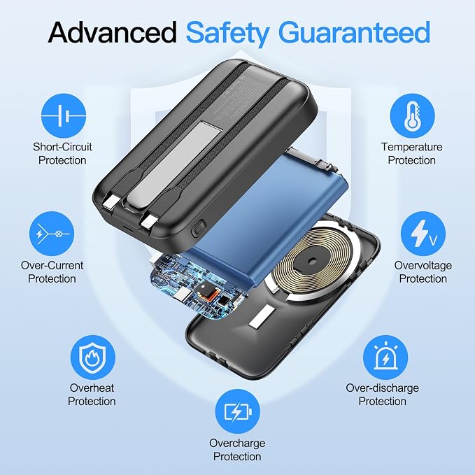 2026 Latest Portable Charger, 10000mAh Magnetic Wireless Power Bank with 2 Built in Cables, LED Display Battery Pack Travel Essentials for iPhone 17/16/15/14/13/Pro/Mini/Pro Max Andriod