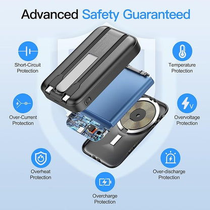 2026 Latest Portable Charger, 16800mAh Magnetic Wireless Power Bank with 2 Built in Cables, LED Display Battery Pack Travel Essentials for iPhone 17/16/15/14/13/Pro/Mini/Pro Max Andriod