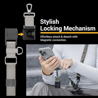 MAGEASY Universal Cell Phone Lanyard - Crossbody Phone Strap for iPhone 17 Pro Max & Most Smartphones, Magnetic Quick-lock System, for Men & Women | Utility (Concrete Gray)