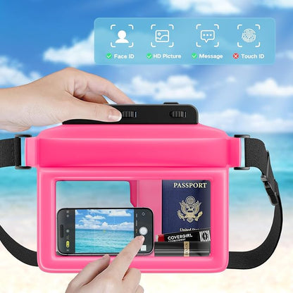 JOTO Large Floating Waterproof Phone Pouch with Adjustable Waist Strap, Water Proof Fanny Pack Dry Bag Wallet for Cellphone Passport Watch and Valuables, Beach Essential for Swimming Snorkeling -Pink