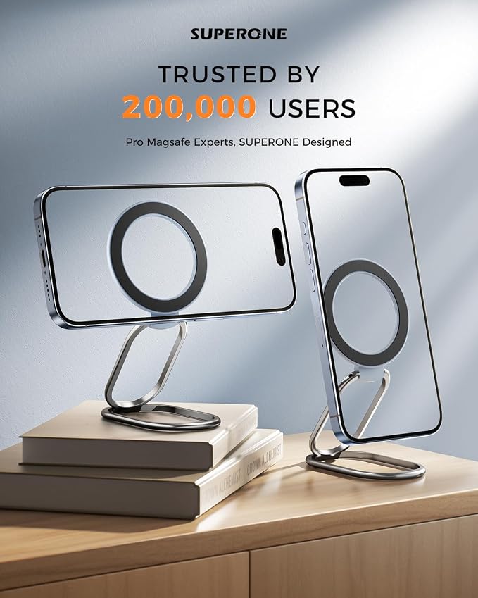 【2025 Upgraded】 Mag Safe Phone Ring Holder, SUPERONE Adjustable Magnetic Kickstand & Removable Phone Grip Compatible with Wireless Charging Only for iPhone 17 & 16 & 15 & 14 & 13 Series - Sierra Blue