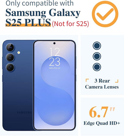 GVIEWIN for Samsung Galaxy S25 Plus Case, Clear Floral Slim Shockproof Protective Women Phone Case, Non-Yellowing, with Screen Protector & Camera Lens Protector for S25 Plus 6.7", Aconite/Blue