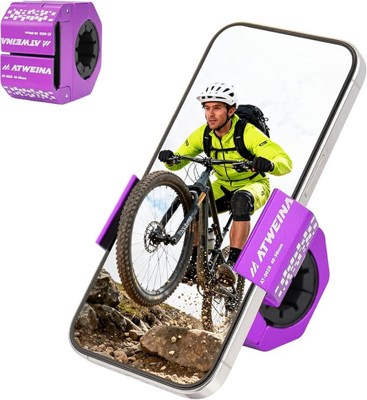 Bike Phone Holder, Motorcycle Phone Mount, Aluminum Alloy Bicycle Handlebar Cell Phone Stand, 360°Rotate Ebike Scooter Phone Clamp Clip, Suitable for 4.5-7.0" Smartphones (Purple)