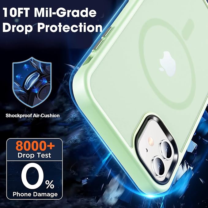 MOCCA Strong Magnetic for iPhone 12 Case/iPhone 12 Pro Case, [Compatible with Magsafe][Mil-Grade Drop Protection] Slim Shockproof Translucent Protective Phone Case for iPhone 12/12 Pro, Light Green