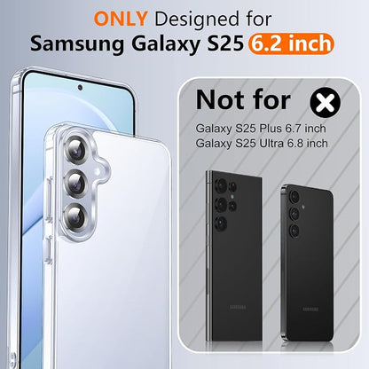 SPIDERCASE Designed for Samsung Galaxy S25 Case, [10 FT Military Grade Drop Protection], 2 Pack [Tempered Glass Screen Protector+Camera Lens Protector] Heavy Duty Shockproof Case,Clear