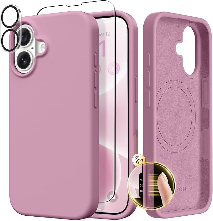 GONEZ Magnetic for iPhone 17 Case, Compatible with MagSafe, [Screen Protector + Camera Lens Protector], Liquid Silicone Anti-Scratch Shockproof Protective Phone Case 6.3 inch, Blackcurrant