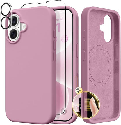 GONEZ Magnetic for iPhone 17 Case, Compatible with MagSafe, [Screen Protector + Camera Lens Protector], Liquid Silicone Anti-Scratch Shockproof Protective Phone Case 6.3 inch, Blackcurrant