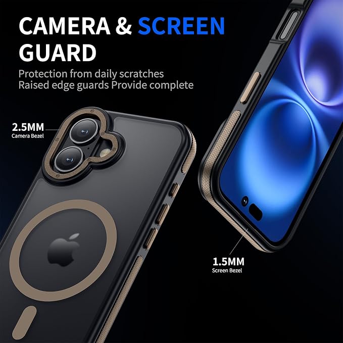 Magnetic Case for iPhone 16 Case [10FT-Grade Drop Tested & Compatible with MagSafe] Translucent Anti-Fingerprint Shockproof Protective Cover 6.1 Inch,Desert Brown