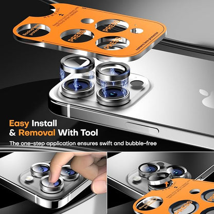 Camera Lens Protector for iPhone 17 Pro Max/17 Pro/16 Pro Max/16 Pro/15 Pro Max/15 Pro/14 Pro Max/14 Pro, Tempered Glass Metal Individual Camera Cover[Anti-drop] Case Friendly-White Titanium