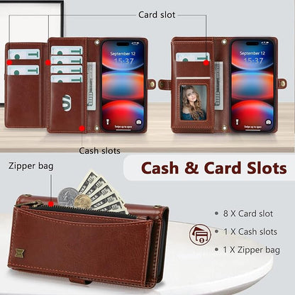 Wallet Case for iPhone 17 Pro Max with Card Holder/Crossbody Wallet/Strap,[RFID Blocking][Magnetic] PU Leather Phone Case for iPhone 17 Pro Max,6.9 in,Brown