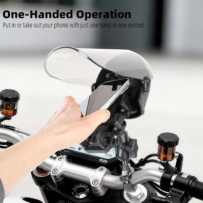 Motorcycle Phone Mount with Vibration Dampener, Waterproof, Sunproof, Aluminum Alloy Handlebar Mounting Base, One-Handed Operation Motorcycle Universal Phone Holder for 4.7"-7.2" Smartphones