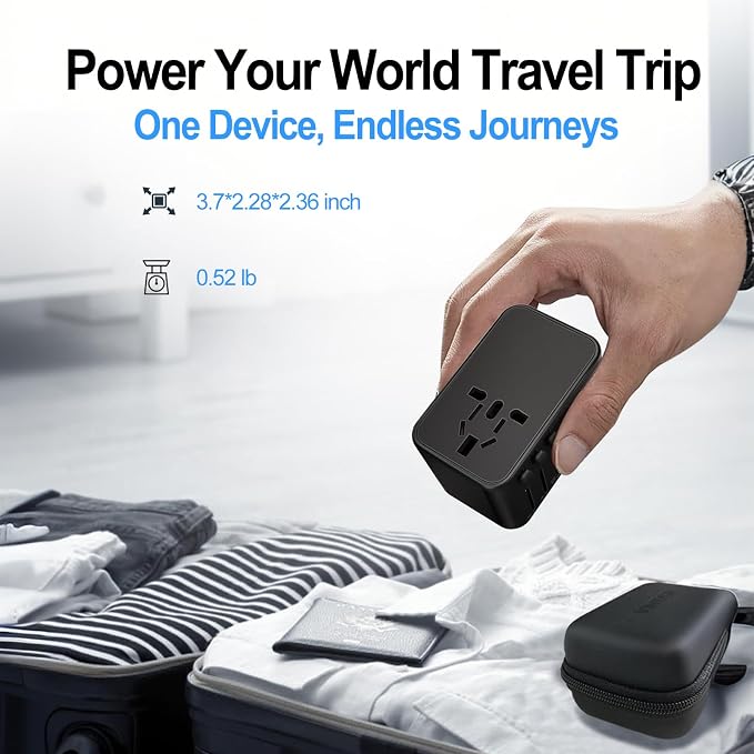JMFONE Universal Travel Adapter GaN 120W, International Power Adapter with 4 USB-C & 1 USB-A & 2500W AC Outlet, Travel Charger for Europe UK US AU 200+ Countries, Fast Charging Laptops Tablets Phones