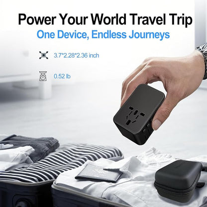 JMFONE Universal Travel Adapter GaN 120W, International Power Adapter with 4 USB-C & 1 USB-A & 2500W AC Outlet, Travel Charger for Europe UK US AU 200+ Countries, Fast Charging Laptops Tablets Phones