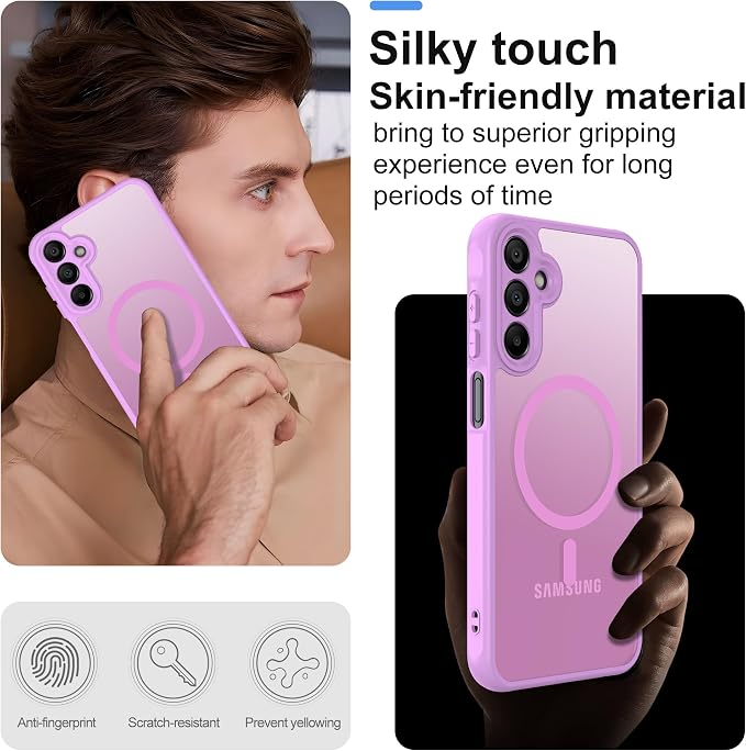 Compatible for Samsung Galaxy A15 5G Phone Case: A15 Case [Mag-Safe Fit] with 2PC Tempered Glass Screen Protector,Matte Translucent Soft-Touch Skin/Full Body Protection for Cell Phone A 15 Cover,Pink